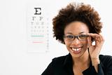 Woman at eye doctor