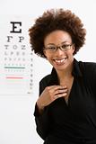 Woman with eye chart