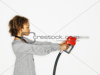 Woman holding gas gun