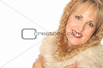 shot of a woman with fur copyspace