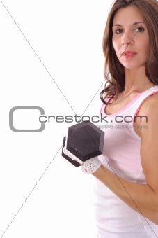 shot of a woman curling weights copyspace