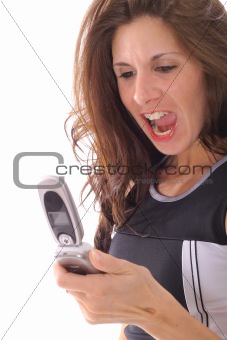 shot of a fitness woman screaming at the phone