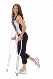 shot of a happy fitness woman on crutches