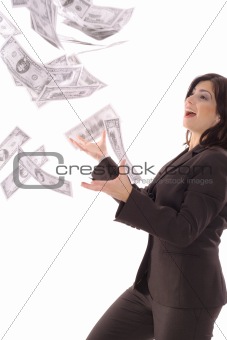 shot of a woman catching money