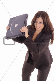 shot of a woman smashing laptop