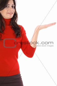 shot of a woman holding her hand out vertical