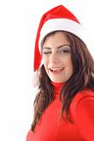 shot of a Woman winking in Santa hat 