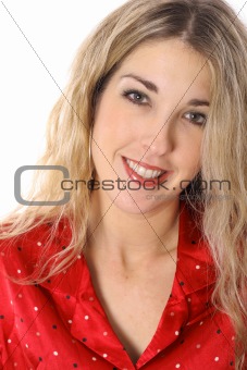 shot of a Happy blonde in pajamas