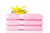 Pink towels with yellow flowers