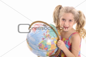 shot of a little girl holding globe