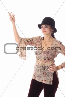 shot of a woman with hand up