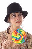 shot of a woman with colorful lollipop
