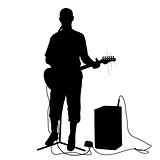 Silhouette musician plays the guitar. Vector illustration.