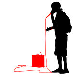 Silhouette of the guy  beatbox with a microphone. Vector illustr
