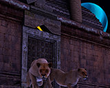 Guardian Lions of an ancient fantasy temple