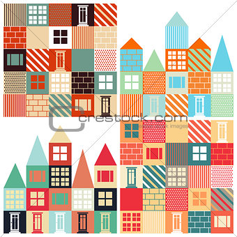 Set of seamless vector backgrounds with with houses
