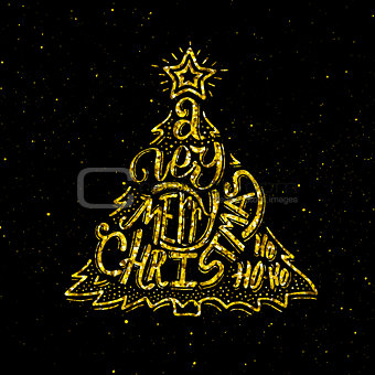 Merry Christmas gold glittering lettering design 