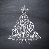 Very Merry Christmas on chalkboard. Greeting card