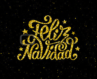 Feliz Navidad gold glittering lettering design 