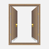 Wood open door with frame