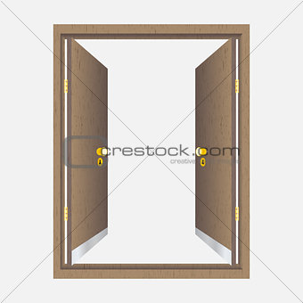 Wood open door with frame