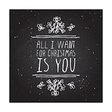 Winter greeting card with text on chalkboard background