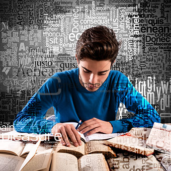Boy focused while studying