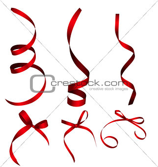 Red Ribbon and Bow Set For Your Design. Vector illustration