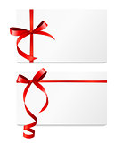 Gift Card with Red Ribbon and Bow Set. Vector illustration