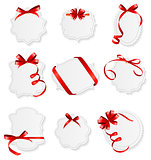 Card with Red Ribbon and Bow Set. Vector illustration