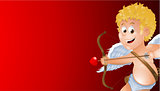 Cartoon cupid showing a blank red background banner ad