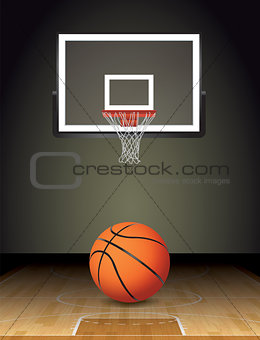 Basketball Court Ball and Hoop Illustration