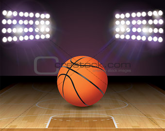 Basketball Court Ball Lights and Hoop Illustration