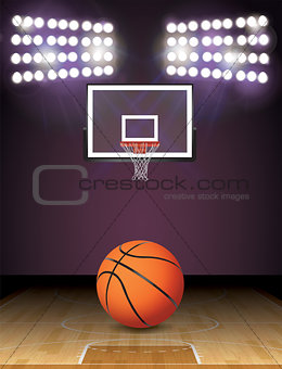 Basketball Court and Lights Ball and Hoop Illustration