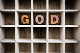 God Concept Wooden Letterpress Type in Draw