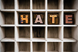 Hate Concept Wooden Letterpress Type in Draw