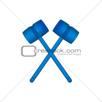 Two crossed wooden mallets in blue design