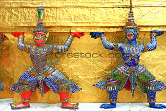 Giant Statues (Thai Golden Demon Warrior) in Temple