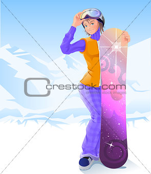 Girl and snowboarding. Winter sport
