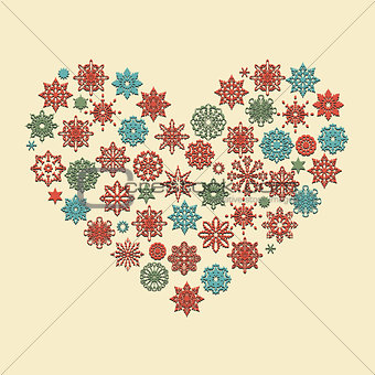 Vector Heart Made of Snowflakes