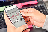 text holiday party on a smartphone