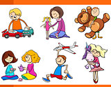 kids with toys cartoon set