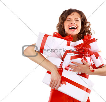 Woman enjoys boxes with gifts