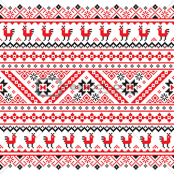 Ukrainian, Belarusian red and black embroidery seamless pattern - Vyshyvanka