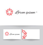 Logo Floral design of monogram with business card template. Vector illustration.