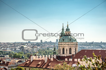 panorama of the city of Prague and St Nicholas church
