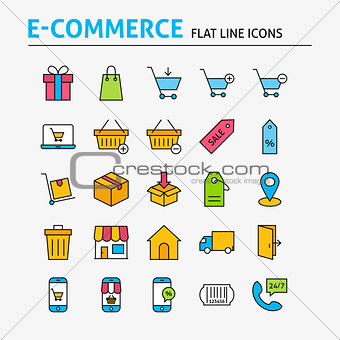 E-commerce Colorful Flat Line Icons Set