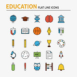 Education and Science Colorful Flat Line Icons Set