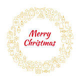 Merry Christmas Gold Line Art Icons Circle