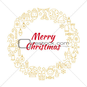 Merry Christmas Gold Line Art Icons Circle